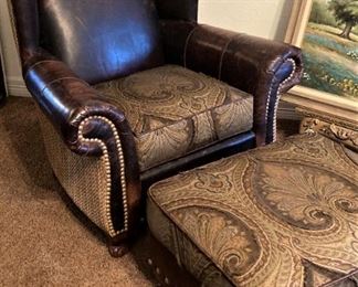 Another leather & fabric chair and ottoman