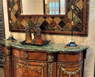 Exquisite demilune console with marble top