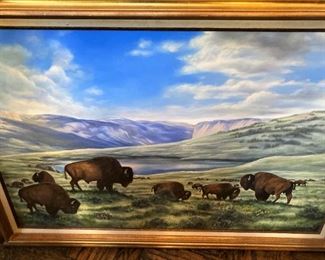 Original oil on canvas - "Buffalo Land" by Heinz Stoecker (24 inches x 36 inches)