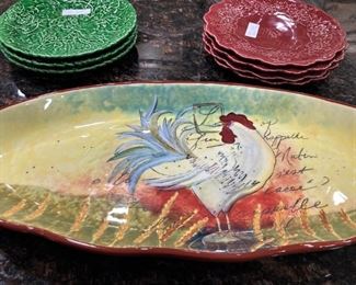 Another rooster platter; other colorful plates