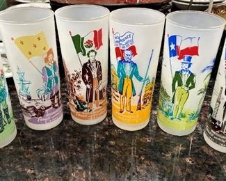 Vintage "Six Flags Over Texas" collector glasses (distributed by Texaco)