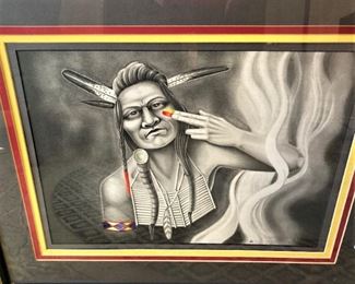 Framed original colored pencil  - "Warrior Paint" by Ric Grigsby (11 inches x 15 inches)
