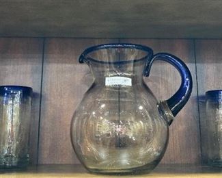 Blue trimmed pitcher and glasses