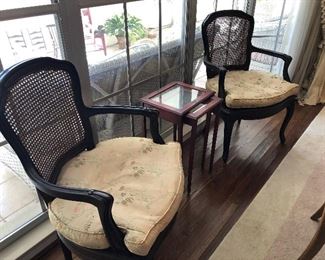 Cane back and seat side chairs shown with Asian nesting tables - set of 2