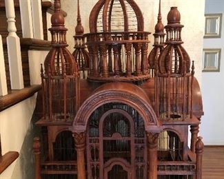 Detail on wood bird cage