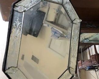 Etched framed standing mirror