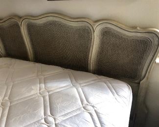 French Provincial headboard -Queen in pale green finish - easily repainted 