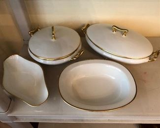 Gold trimmed serving pieces