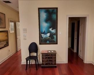 Drexel chest, Italian chair, vintage signed oil 33 x 61