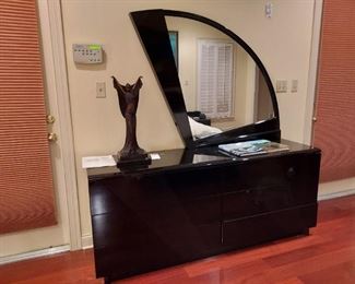 Italian lacquered enamel dresser and lighted mirror.
