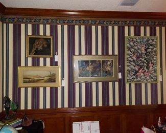 Tiger wood block, H. W. Dickerson water color, Japanese wood block print, Indonesian painting