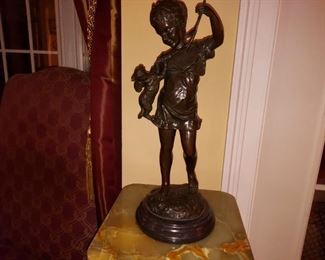 Laporte bronze, Girl With Cat bronze on marble 15 1/2"
tall
