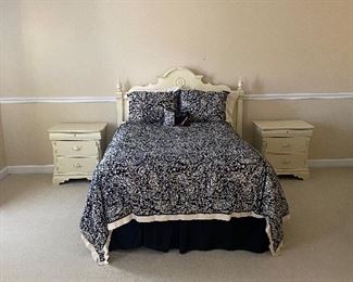 Bedroom suit. Full sized bed with mattress, with  bedding and pillows 