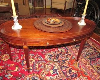 Inlaid oval coffee table