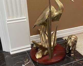 Brass Water Bird and other Brass figures.