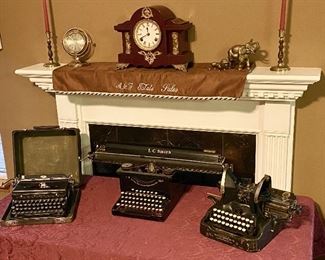 3 of 6 Antique/Vintage working Typewriters. Royal portable, L.C. Smith Carona Statistics/Accountant, and Military Oliver.