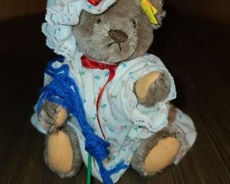 Steiff Bear W/ Pajamas & Knitting Needles
