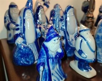 Handmade Blue & White Pottery Santa Figurines