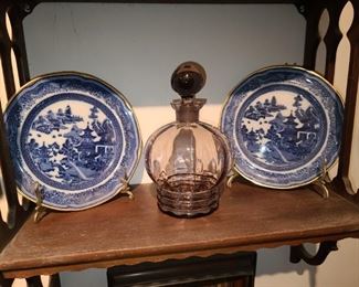 Blue & White Willow Plates W/ Gold Trim