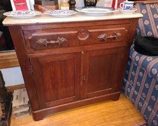 Antique Wooden Cabinet W/ Marble Top