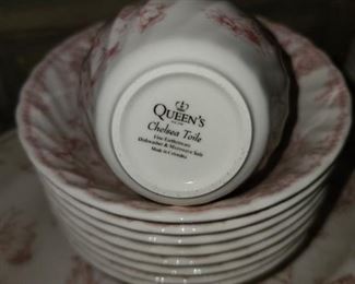 Large Red & White China Set ("Chelsea Toile" By Queen's)