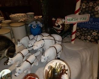 Wooden Santa W/ Winter Animals Pulling Sleigh
