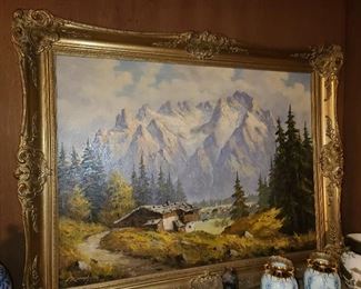 LARGE Antique Painting In Carved Frame