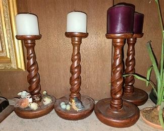 Carved Wooden Candlestick Holders