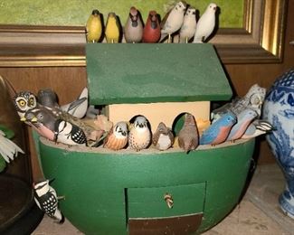 Carved Boat W/ Bird Figurines