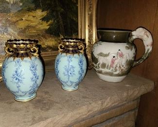 Porcelain Vase & Hunting Pitcher