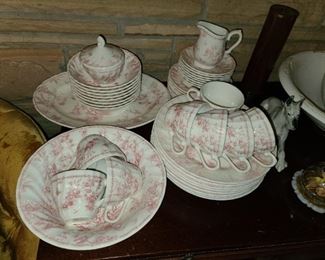 Large Red & White China Set ("Chelsea Toile" By Queen's)