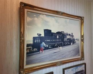 LARGE Framed Train Photograph In Carved Gold Frame