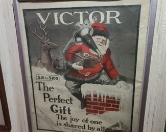 Framed Victor RCA Santa Christmas Advertisement