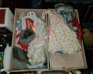 Vintage Doll Chest W/ Clothing
