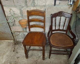 Wooden Chairs & Potted Plant Holder