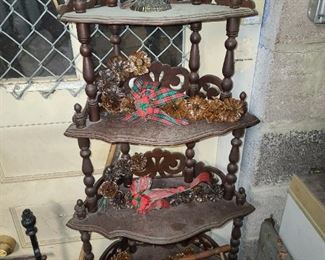 Wooden Corner Shelf Unit W/ Candycane Pinecones
