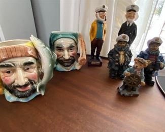 Vintage Otagiri Toby Face Mugs, Wooden Nautical Figures