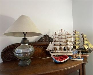 Antique Nautical Lamp, Wooden Boat Models