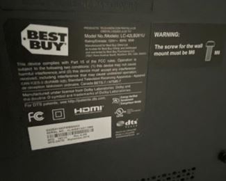 Sharp TV Label, Model # LC-42LB261U