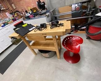 Adjustable Workbench with TWO Vises! Refurbished Tractor Seat Stool