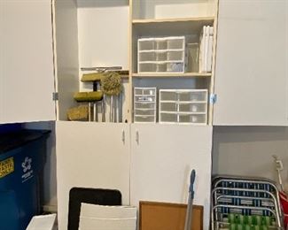 Large Storage Cabinet, Plastic Storage Containers, Folding Lawn Chairs, Cleaning Tools