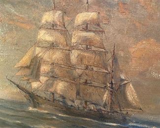 Close Up - Antique Lighted Original Oil Painting by Angel Espoy, Early 1900s.