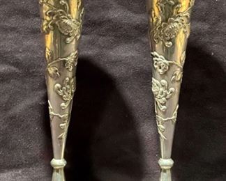 019 Pair Of Silver Trumpet Bud Vases Signed WHL