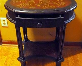 Painted Wood Single Drawer Accent Table With Bird And Floral Motif, 28.5" x 17" x 25"
