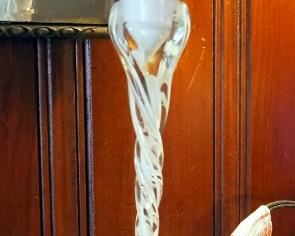 Polish Art Glass Candle Votive With Twisted Stem, 14" Tall