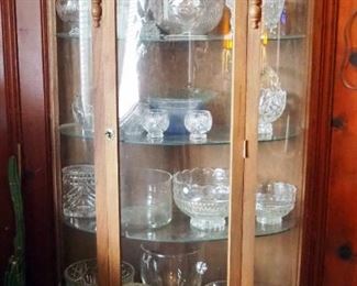 Oak Curved Glass Curio Cabinet, 61" x 36" x 13"