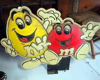 Vintage 3D Red And Yellow M&M Plastic Display, 17" x 21"