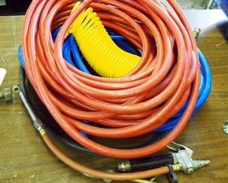Air Hose Assortment, Various Lengths, Qty 5, And Air Chucks, Qty 3
