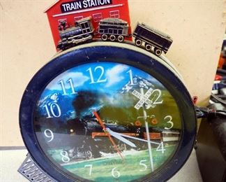 Teltime Battery Operated Train Station Clock, And Wood Train Car Bird House