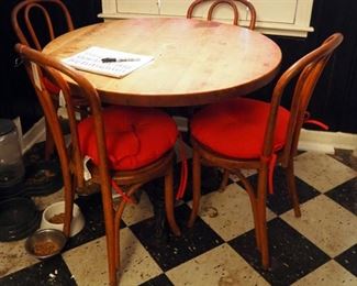 Round Dinette Table With Cast Iron Pedestal Base, 30" x 36" Diameter, And Bent Wood Chairs, Qty 4
